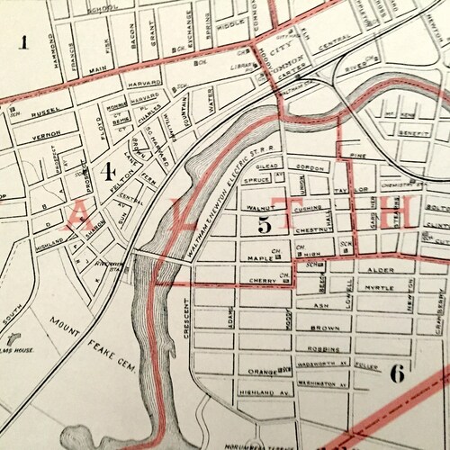 Antique 1891 Newton, Massachusetts Street Map from George H Walker & Co sales – Middlesex County, Watertown, Boston, Brighton, Waltham, MA