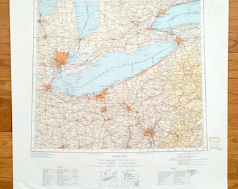 Antique Lake Erie 1974 US Geological Survey Topographic Map – Detroit, Ann Harbor, Cleveland, Pittsburgh, Buffalo, Niagara Falls, Toronto