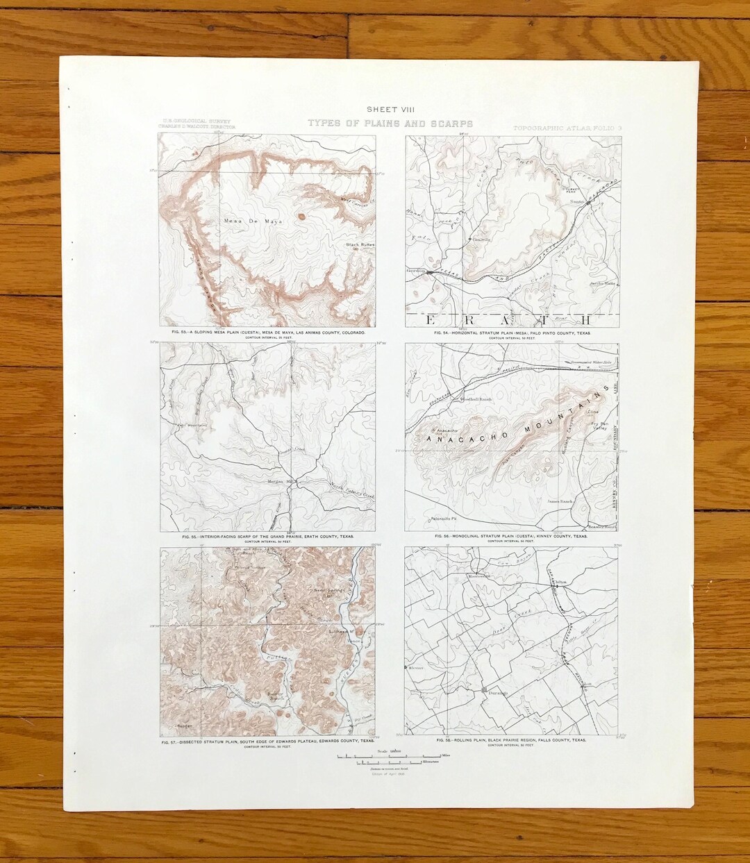 Scarps Map Antique Texas Types of Plains and Scarps Map 1900 From US Geological ...