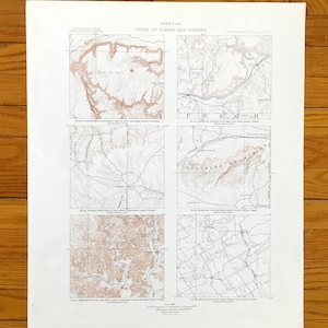Antike Landkarte von Texas Arten von Ebenen und Hängen um 1900 vom US Gefälligen Dienst – Palo Pinto, Erath, Kinney, Edwards, Falls County, Las Animas