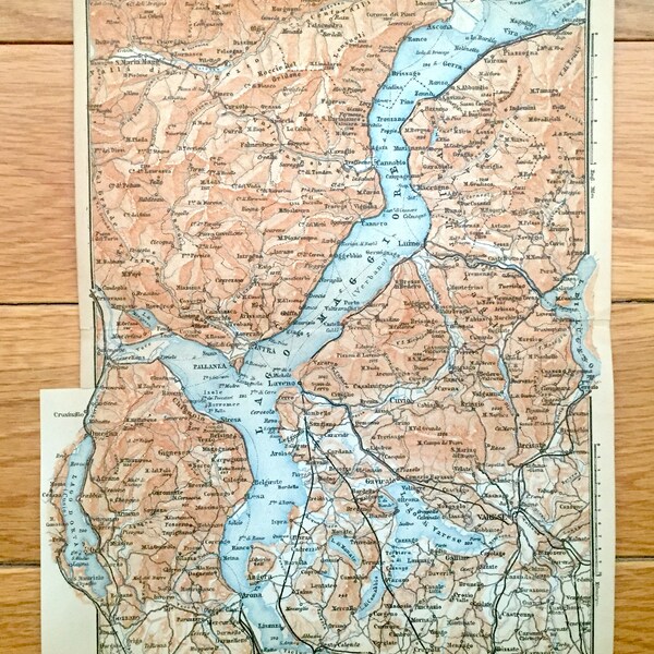 Antique 1904 Lago Maggiore, Italy Map from Baedekers Guide – Lombardy, Piedmont, Varese, Locarno, Pallanza, Stresa, Luino, Arona, Angera