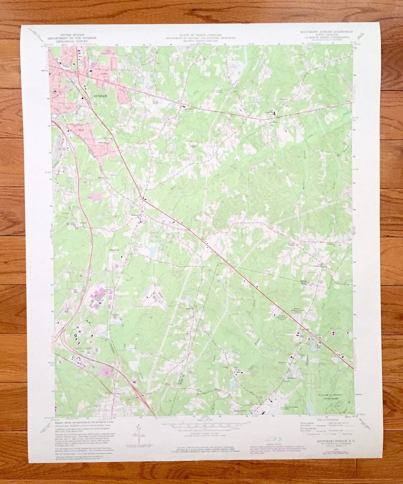 Antique Durham, North Carolina 1973 US Geological Survey Topogra Antique Durham, North Carolina 1973 US Geological Survey Topogra