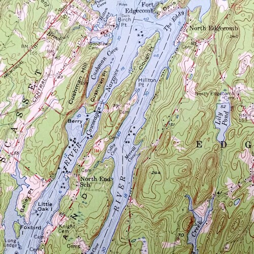 Antique Boothbay, Maine 1957 shops US Geological Survey Topographic Map – Georgetown, Westport, Southport, Bristol, Edgecomb Wiscasset Woolwich ME