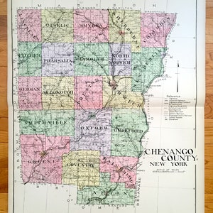 Antike Chenango County, New York 1911 New Century Atlas Karte – Norwich, Oxford, Afton, Bainbridge, Sherburne, Greene, New Berlin Coventry NY