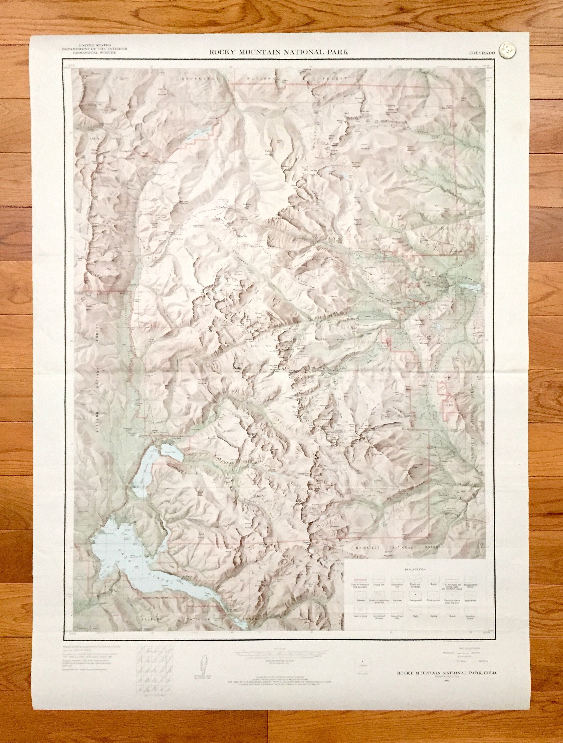 Topographic Map Of Rocky Mountain National Park Antique Rocky Mountain National Park Colorado 1961 Us | Etsy Uk