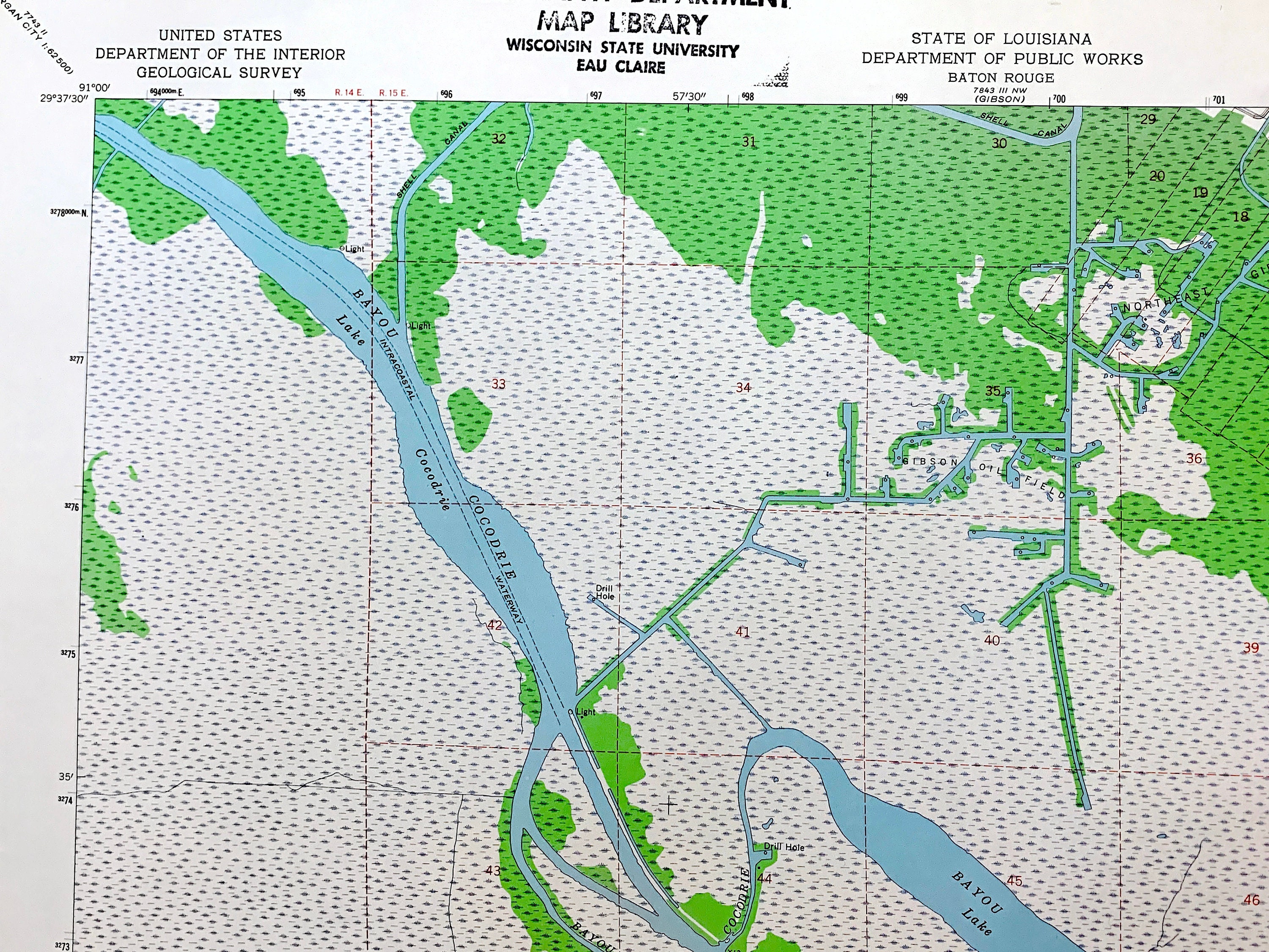 Antique Bayou Cocodrie, Louisiana 1964 US Geological Survey Topographic ...