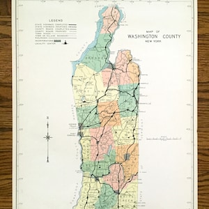 Antik Washington County, New York 1941 Historische Atlas Karte – Fort Edward, Hudson Falls, Whitehall, Fort Ann, Granville, Salem, Greenwich