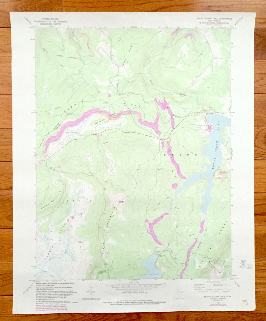 Antique Mount Storm Lake, West Virginia 1967 US Geological Survey