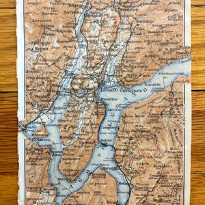 Antiek 1913 Lugano, Zwitserland Kaart van Baedekers Guide Atlas – Paradiso, Gandria, Vezia, Riva, Capolago, Taverne, Agno, Pura, Pregassona