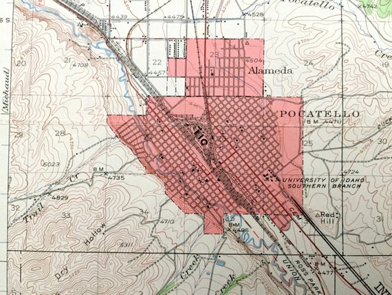 Antique Pocatello, Idaho 1937 US Geological Survey Topographic Map – Alameda, Fort Hall Indian ...