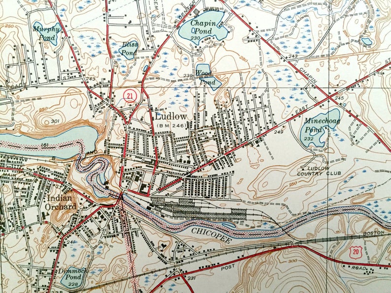 Antique Ludlow Massachusetts 1944 US Geological Survey Etsy