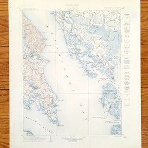Antik Chesapeake Bay, Maryland 1906 US Geological Survey Toptopic Map – Calvert, St Mary, Dorchester County, Eastern Shore, Solomons MD