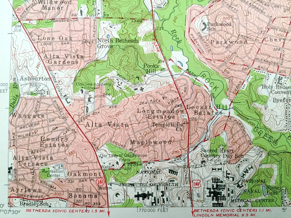 Antique Kensington Maryland 1956 Mapa topográfico del Etsy