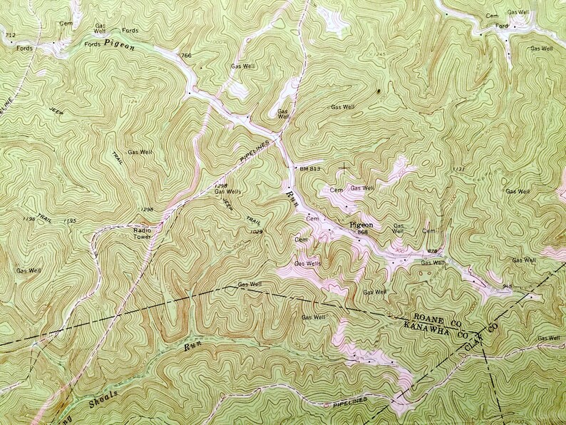 Antique Newton, West Virginia 1966 US Geological Survey Topographic Map Roane, Kanawha, Clay County, Henry, Ovapa, Pigeon, Wallback, WV image 6