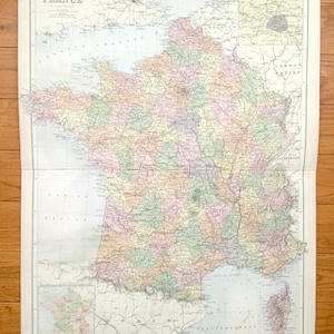 Antike 1888 France Map from A & C Black es World Atlas – Paris, Versailles, Rouen, Marseille, Nizza, Lyon, Calais, Bay of Biscay, Seine River