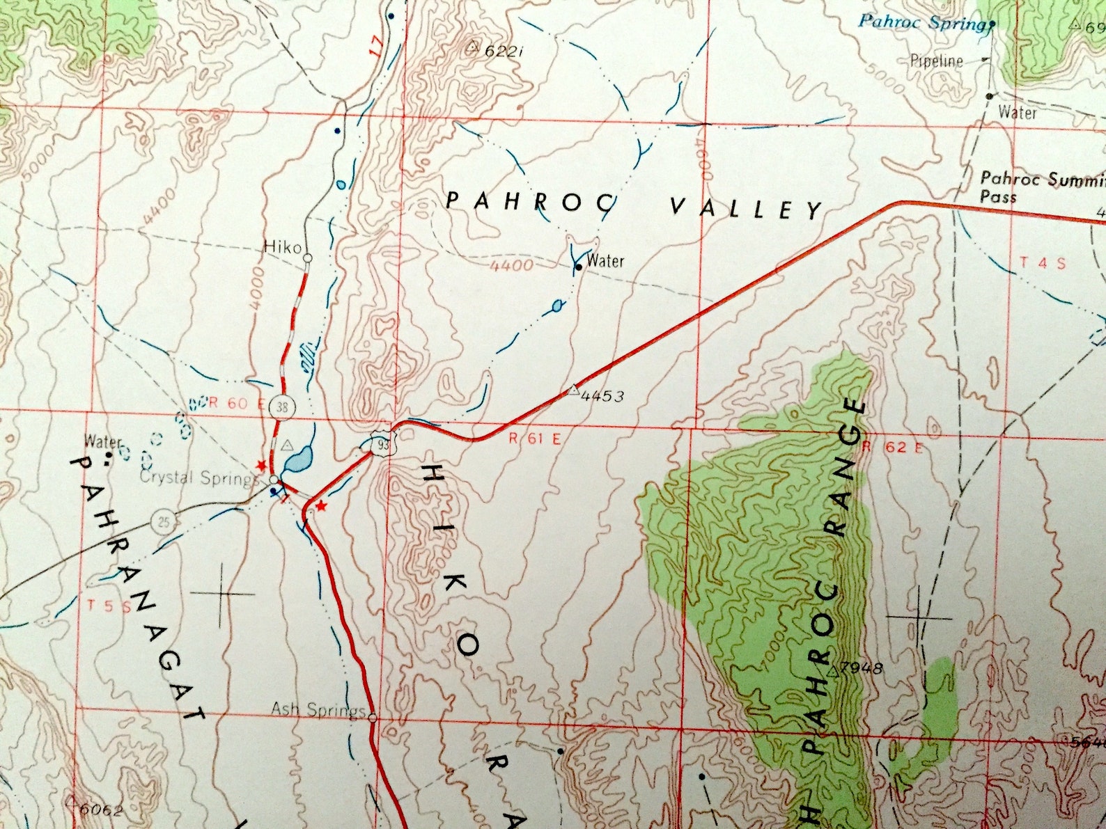 Mappa topografica dell'Antique Caliente, Nevada 1954 US Geological Survey Pioche, Panaca, Carp