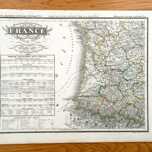 Antike 1831 Alte Französische Karte von JG Heck es Atlas Géographique, Astronomique et Historique – Bordeaux, Toulouse, Poitiers, Bayonne, Tulle