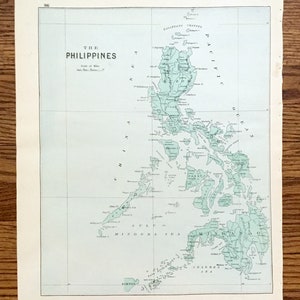 Antique 1901 Philippines & Saco and Biddeford, Maine Mapa de J.H. Stuart Atlas – Manila, Luzón, Mindanao, Davao, Cebu Island York County ME