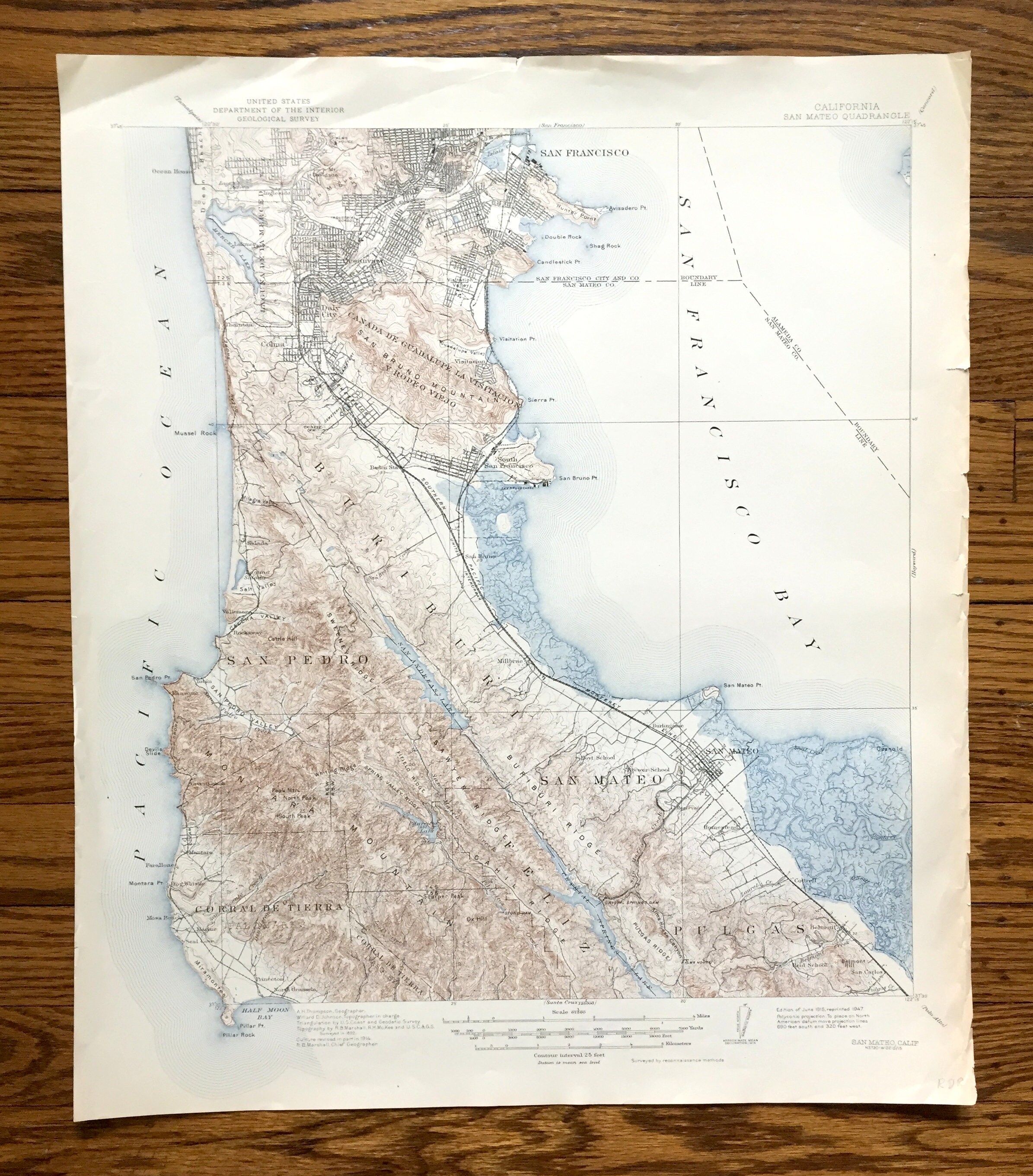 Antique San Francisco, California 1915 US Geological Survey Topographic Map  – San Mateo, Pulgas, San Pedro, Half Moon Bay, Silicon Valley CA - Etsy