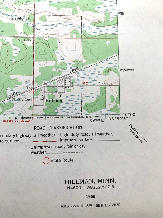 Antique Hillman, Minnesota 1968 US Geological Survey Topographic