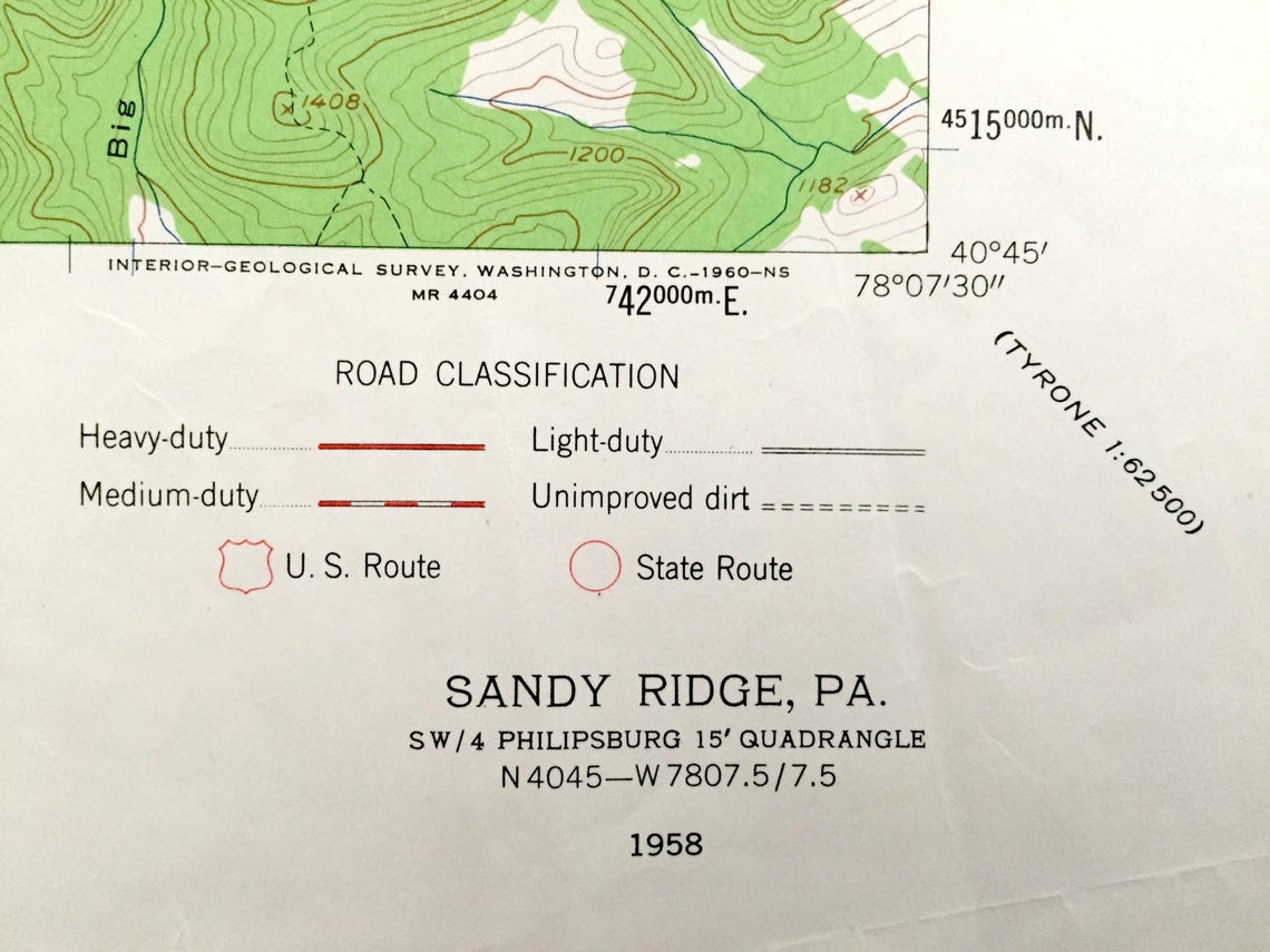 Antique Sandy Ridge Pennsylvania 1958 US Geological Survey Etsy