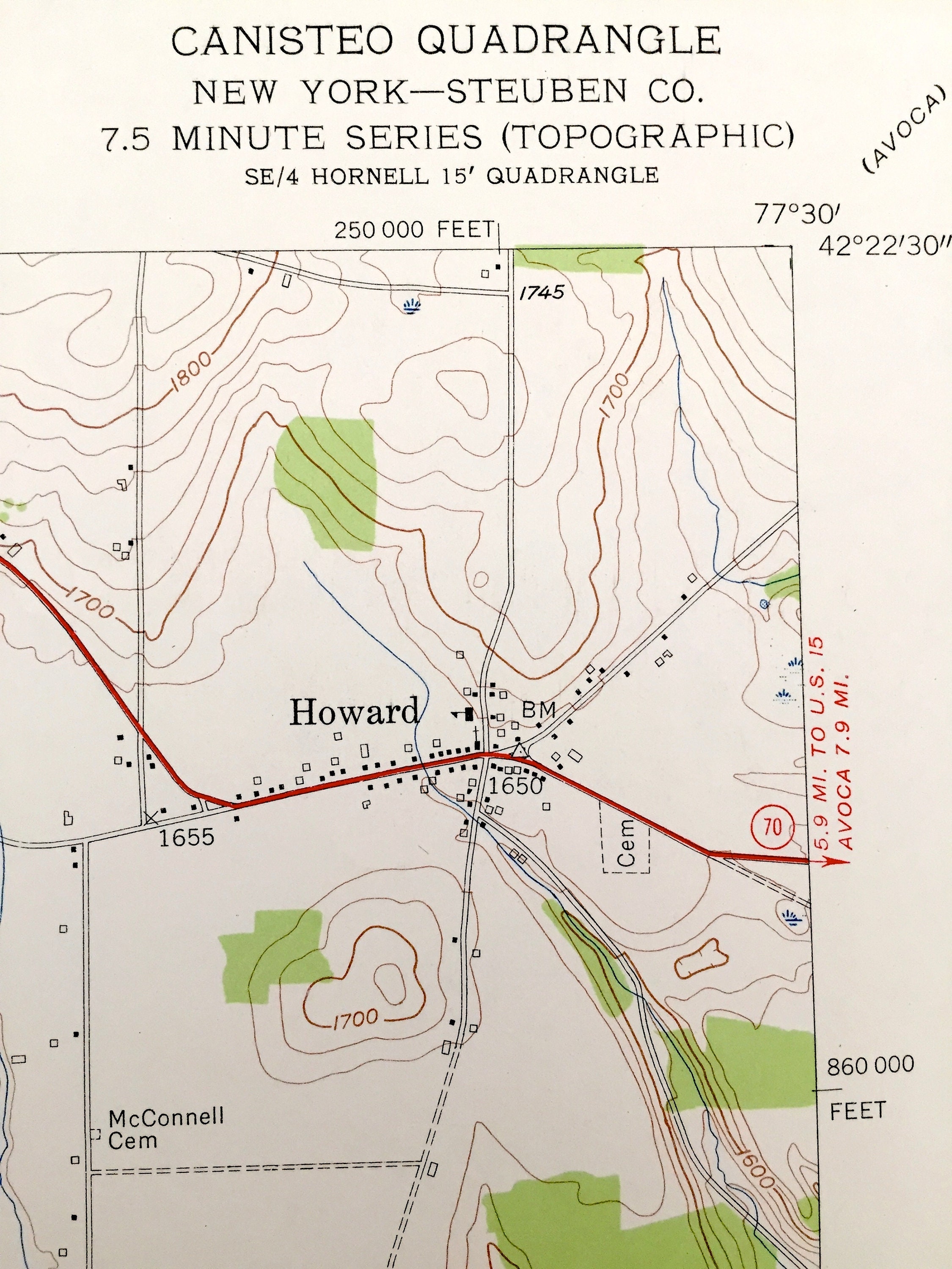 Antique Canisteo, New York 1954 US Geological Survey Topographic Map