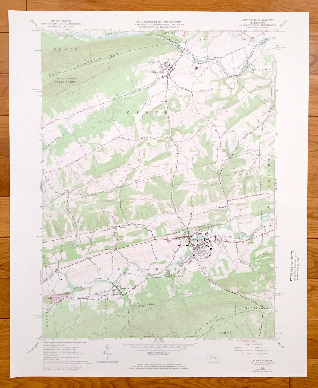 Antique Middleburg, Pennsylvania 1965 US Geological Survey Topographic