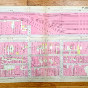 Antique Center City, Filadelfia, Pensilvania 1908 Elvino V Smith Atlas Map – City Hall, Logan Square, Rittenhouse, Market Street, PA PHL