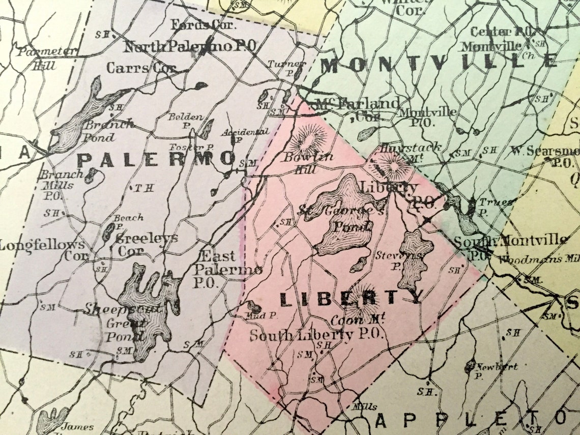 Antique 1888 Waldo County Maine Map by George N. Colby & - Etsy