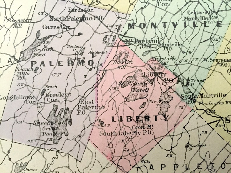 Antique 1888 Waldo County Maine Map by N. Colby & Etsy