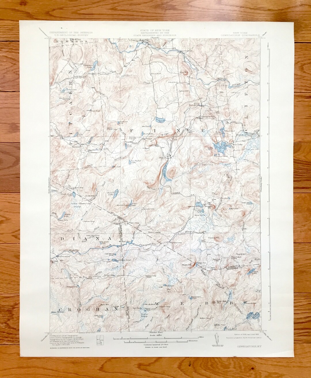 Antieke Oswegatchie, New York 1918 US Geological Survey Topografische