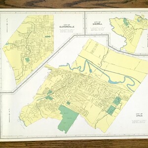 Antik Utica, Gloversville & Sherrill, New York 1941 Historischer Atlas StadtPlan – Oneida, Fulton, County, Mohawk River Valley, NY