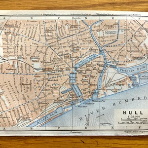 Antik 1906 Hull, England Karte von Baedekers Atlas of Great Britain – River Humber, River Hull, Queen es Dock, Albert Dock, Paragon Station