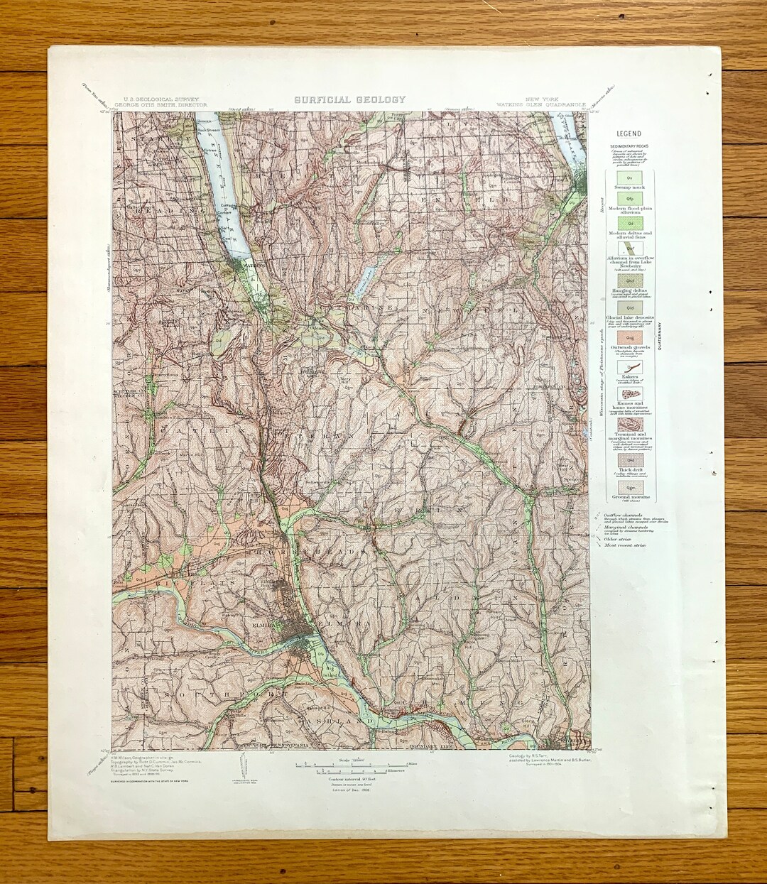 Antique Watkins Glen, New York 1905 US Geological Survey Topographic