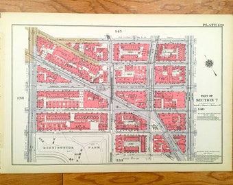 Antique Manhattan, New York Map from Bromley's 1934 Manhattan Land Book – Morningside Heights, Park, Manhattanville, Harlem, Apollo Theater