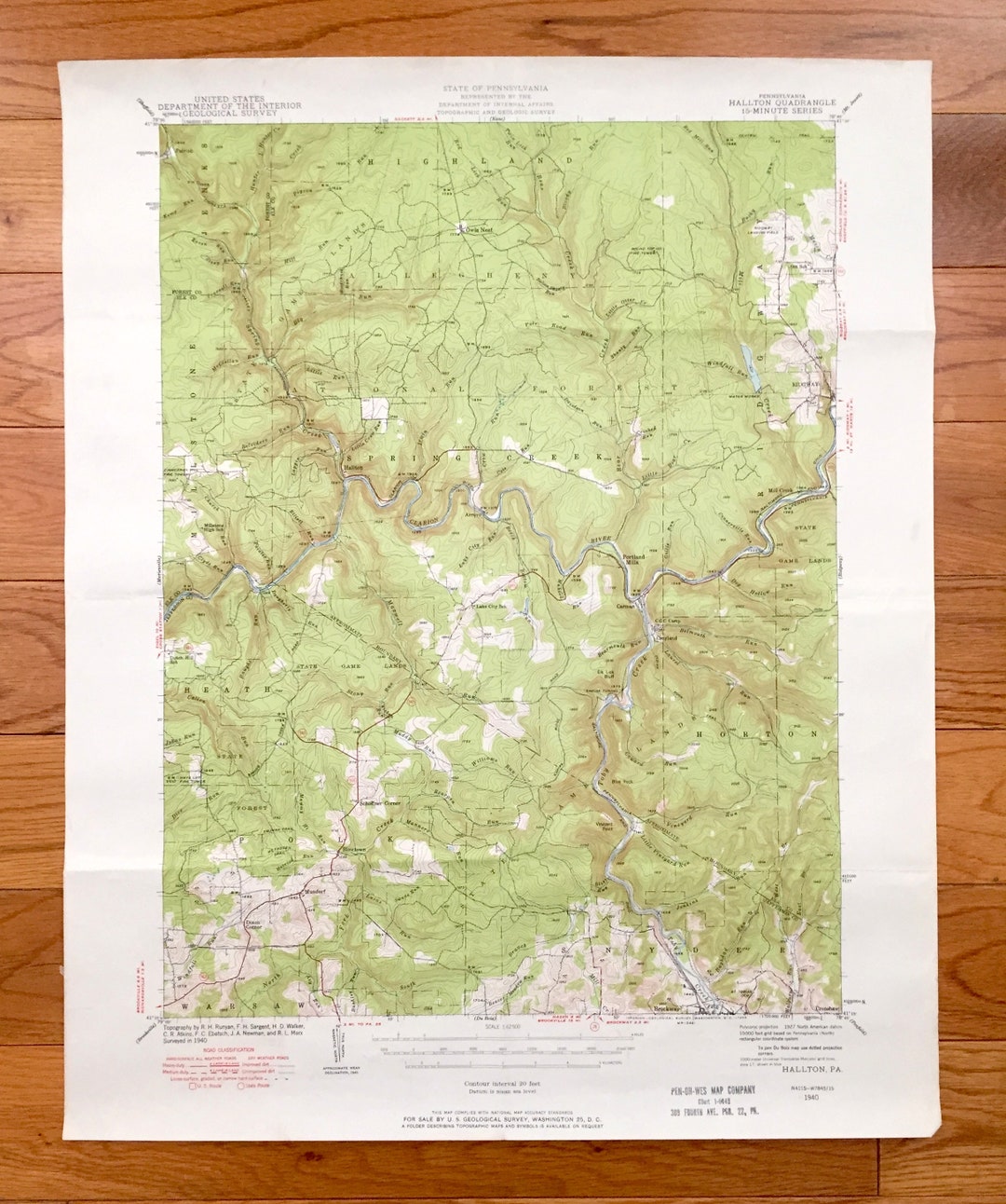 Antique Hallton, Pennsylvania 1940 US Geological Survey Topographic Map