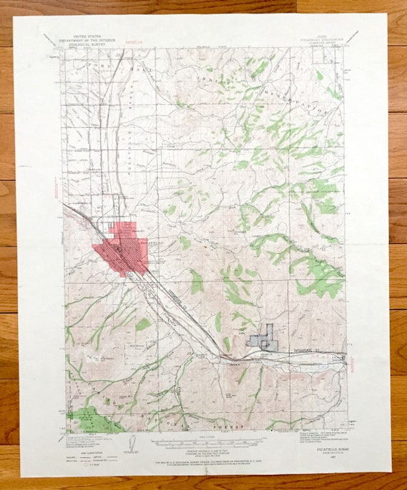 Antique Pocatello, Idaho 1937 US Geological Survey Topographic Map