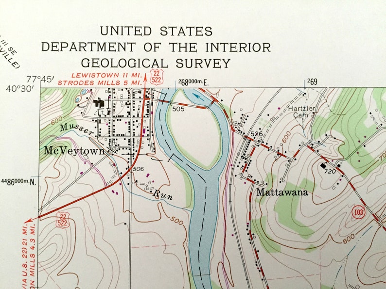 Antique McVeytown Pennsylvania 1961 US Geological Survey Etsy