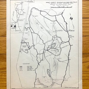 Reserva antigua de Mount Everett y Bash Bish Falls, Massachusetts 1936 Mapa del Departamento de Conservación – Condado de Berkshire, Sheffield, MA