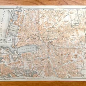 Antike 1914 Marseille, Frankreich Karte von Baedekers Guide Atlas – Mittelmeer, Boulevard, Bouches-du-Rhone, Provence-Alpes-Cote d'Azur, Stadt