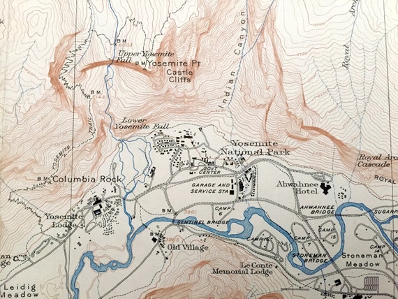 アンティーク ヨセミテ渓谷、カリフォルニア州 1938 年米国地質調査所