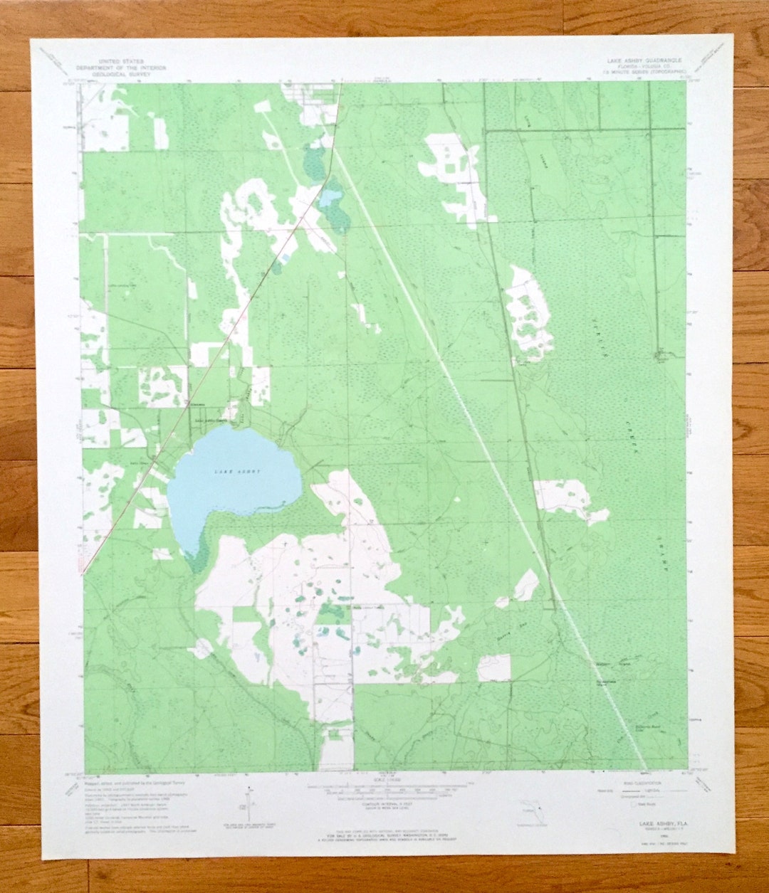 Antique Lake Ashby, Florida 1966 US Geological Survey Topographic Map
