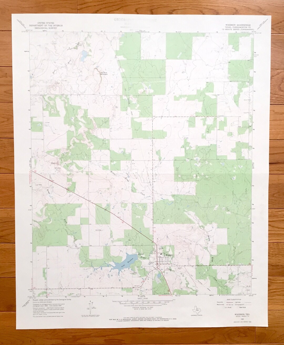 Antique Woodson, Texas 1966 US Geological Survey Topographic Map
