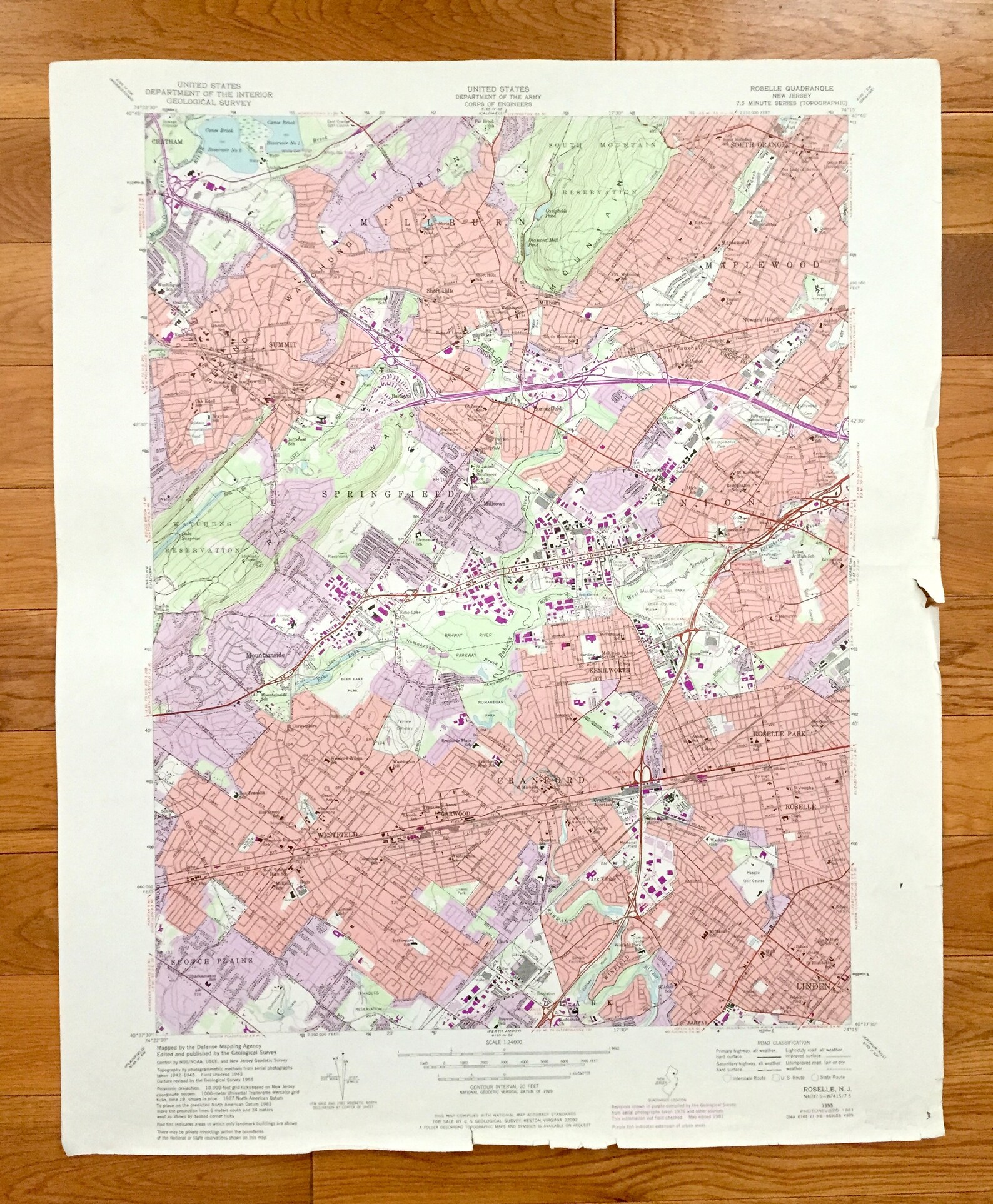 Antique Roselle New Jersey 1955 US Geological Survey Etsy