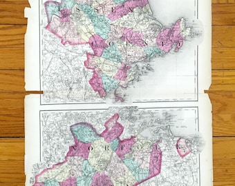 Antyczna mapa topograficzna hrabstwa Norfolk i Essex w stanie Massachusetts z 1871 r. z atlasu Stedman Brown Lyon – Boston, Salem, Newburyport, Ipswich, MA
