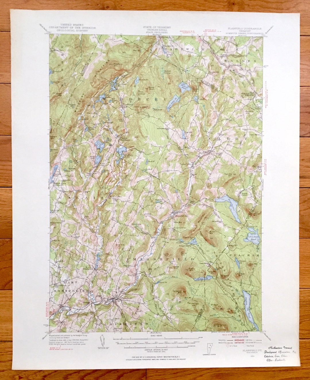 Antique Plainfield, Vermont 1953 US Geological Survey Topographic Map ...
