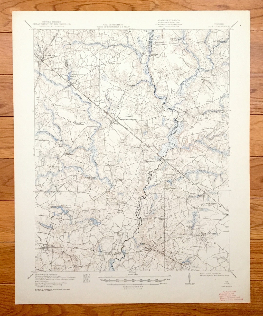 Antique Ivor Virginia 1920 US Geological Survey Topographic Etsy