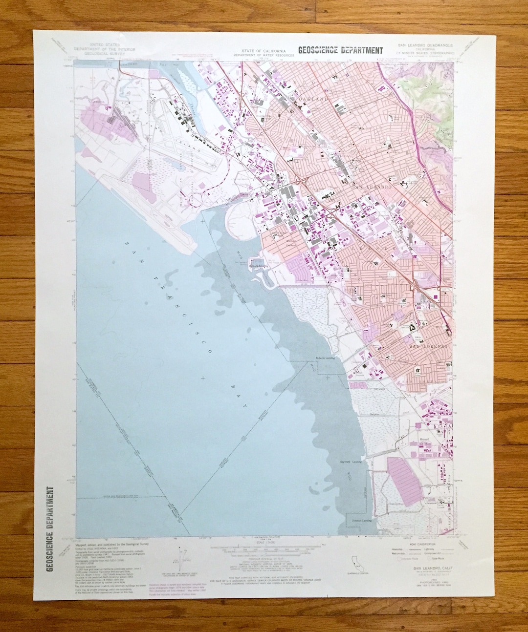 Antique San Leandro, California 1959 US Geological Survey Topographic Map Oakland, San Lorenzo