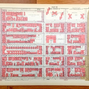 Antique Manhattan, New York City Mappa dal Manhattan Land Book di Bromley del 1955 – East Harlem, Harlem River, Park Avenue, Lexington Avenue, NYC NY