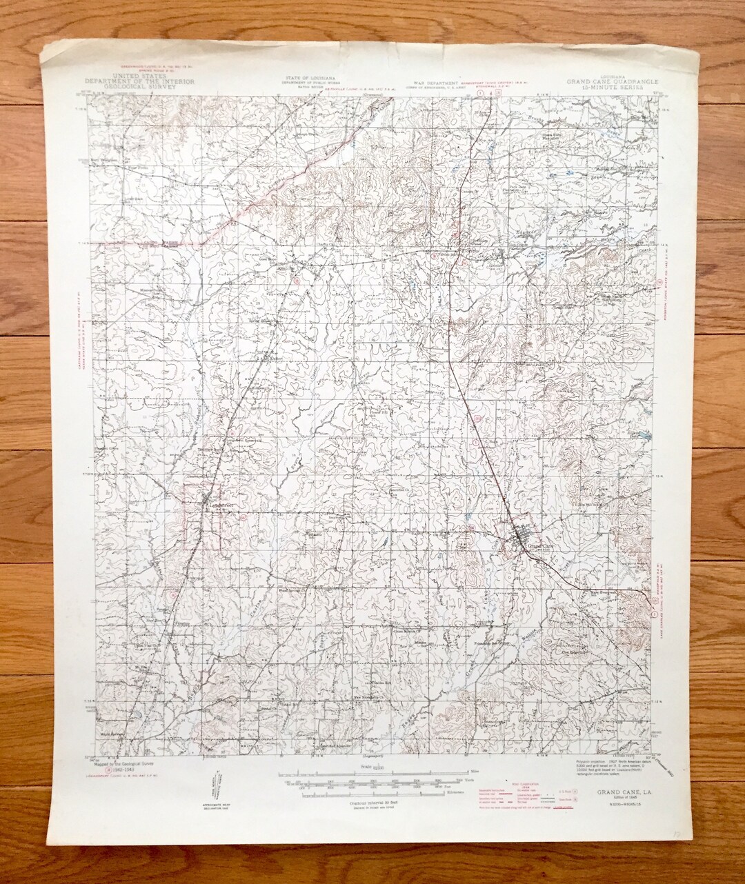 Antique Grand Cane, Louisiana 1945 US Geological Survey Topographic Map